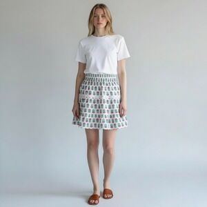 J.Crew Womens Pink Floral Block Print Tiered Cotton Smocked Mini Skirt Medium